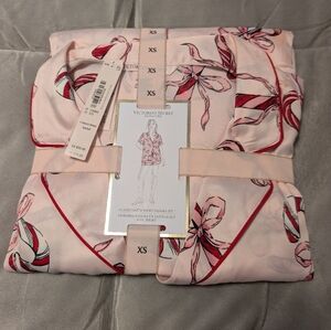Victoria's Secret Blush and Red Satin Pajama Set